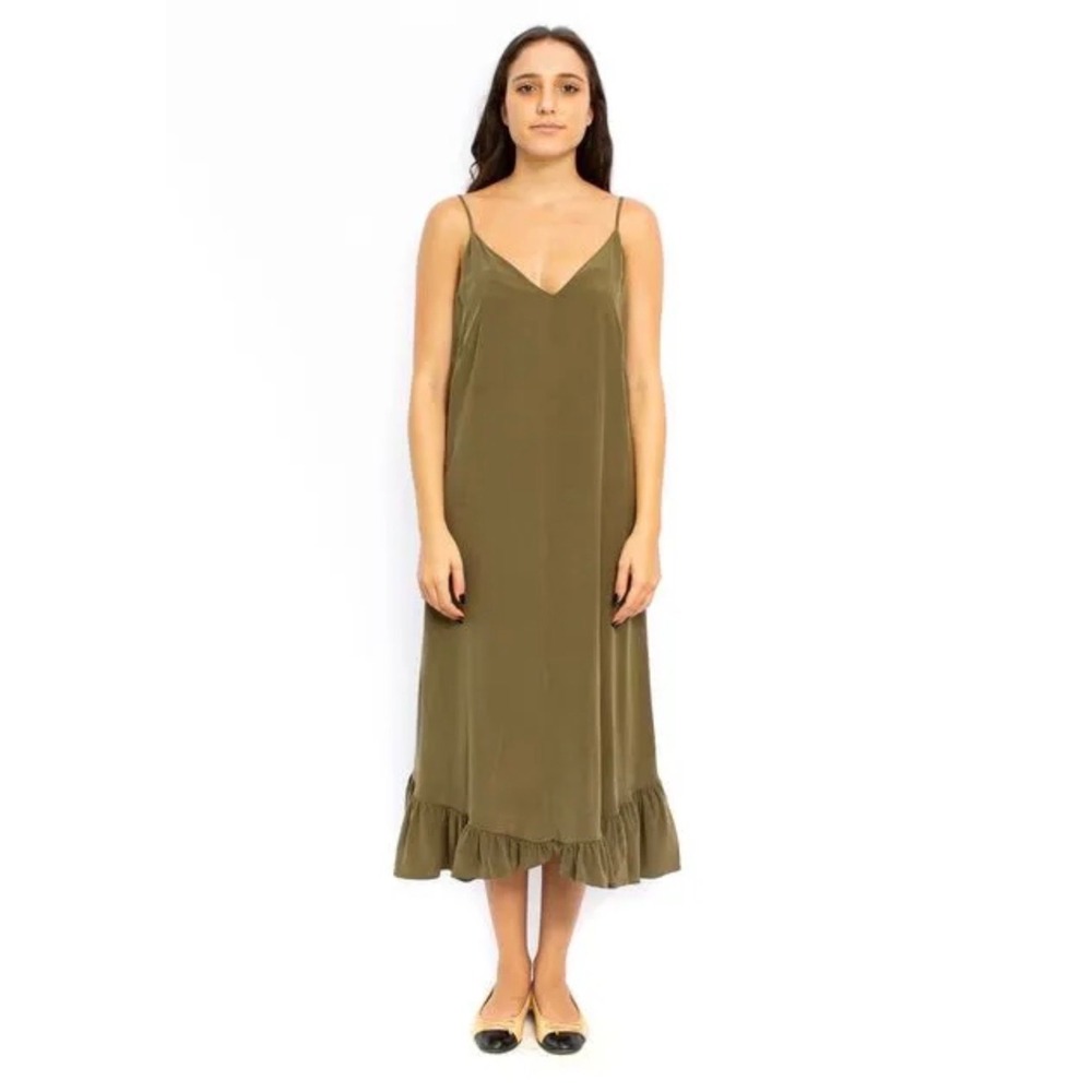 Cris Barros 100% Silk Camisole Slip Dress Australia 40 Olive Green US 8/M